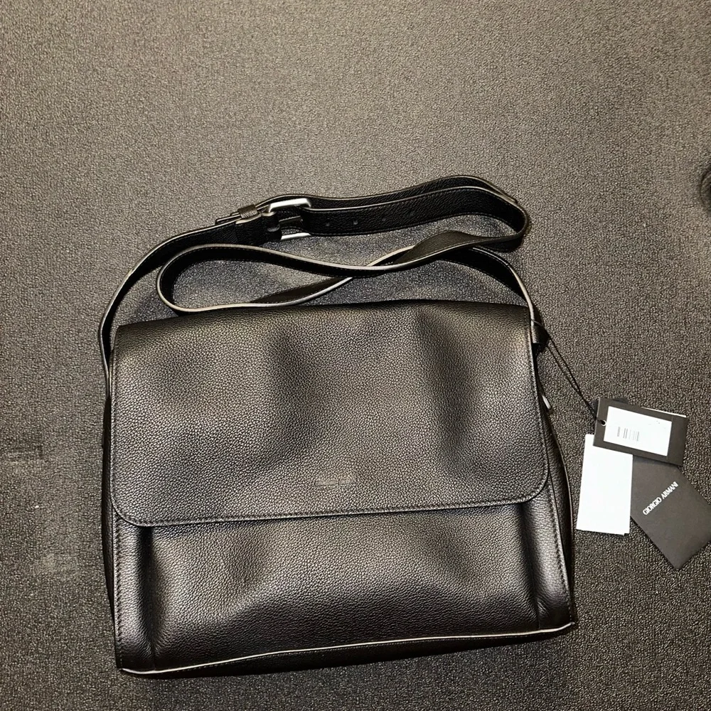 Authentic Giorgio Armani Men's Tumbled Leather Messenger Bag